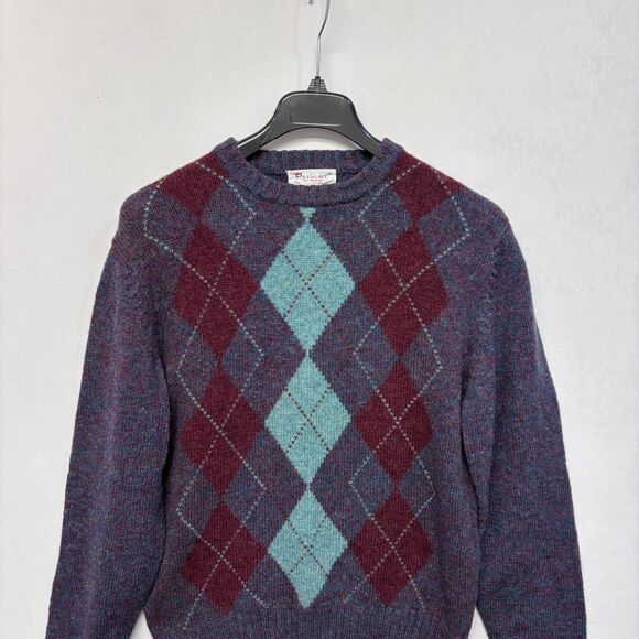 Parker of Vienna Men 100% Shetland Wool Sweater Size Large Argyle C046 -4 - Picture 9 of 14